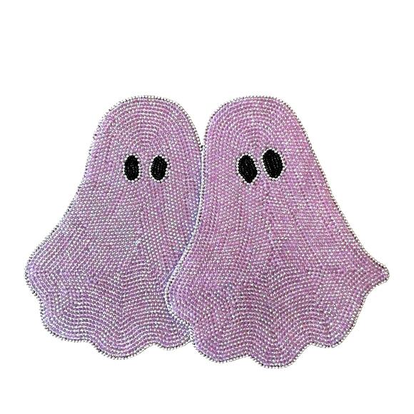 Rachel Zoe PINK GHOST Beaded Placemat 15in Halloween Glam Decor Set of 2 New - Picture 1 of 13
